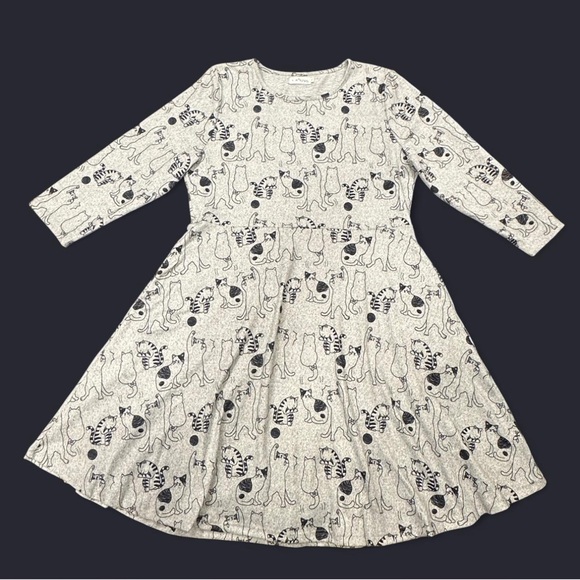 L.A. Soul Dresses & Skirts - Grey stretch knit dress with whimsical cat print, long sleeves and pockets.